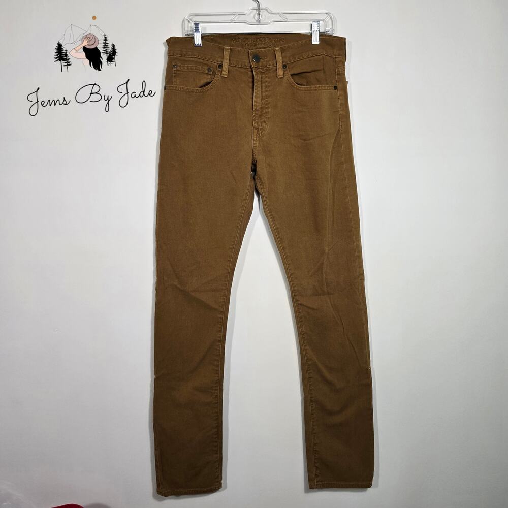 American Eagle Mens Jeans 32x36 Brown Straight Leg Stretch Denim Pants AE